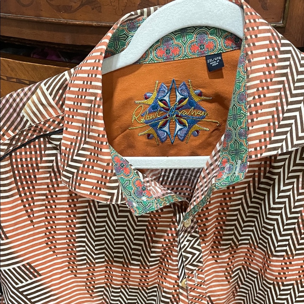 Robert Graham Zigzag Striped Shirt in Brown and Orange